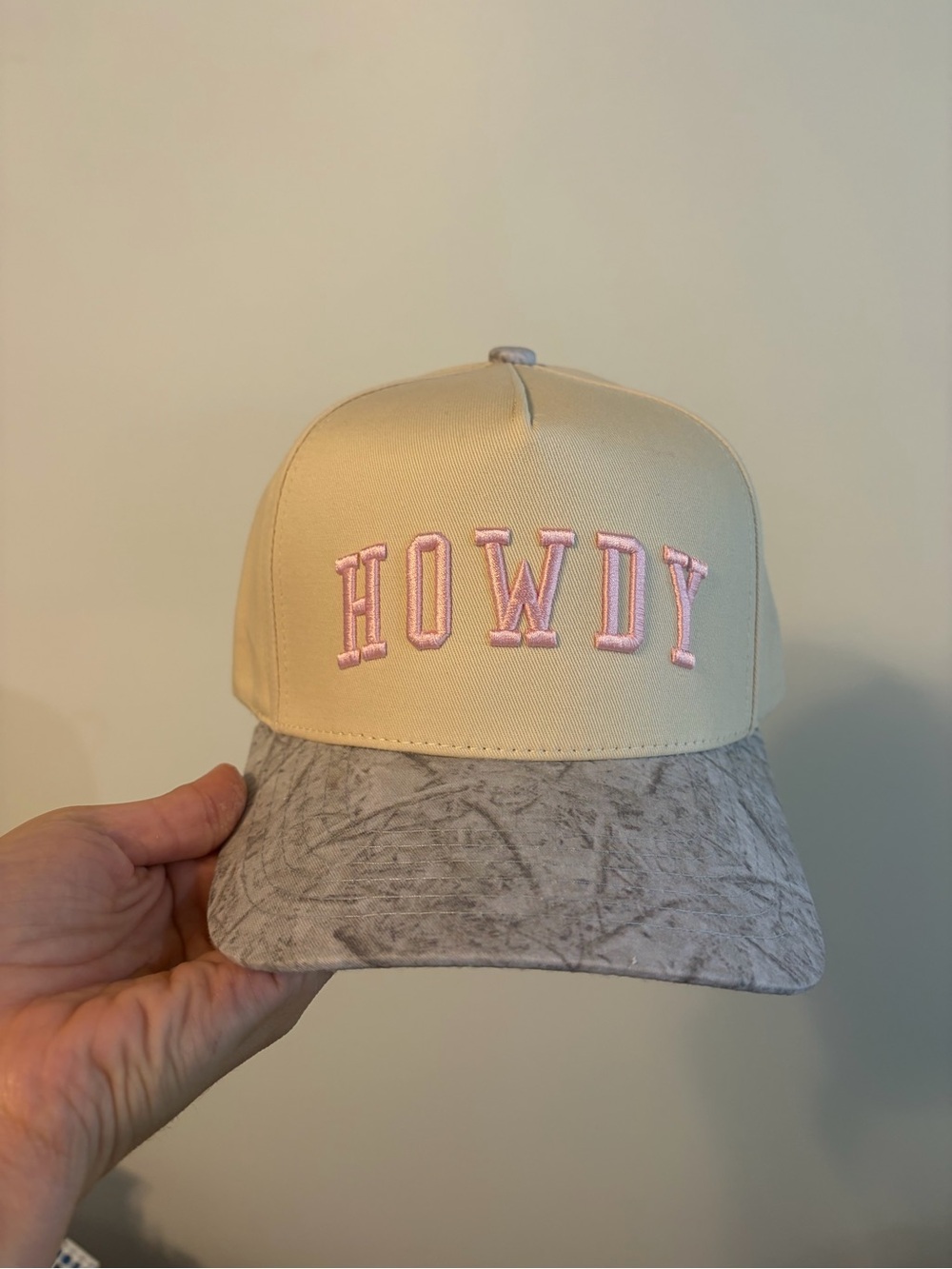 HOWDY Embroidered Beige & Gray Baseball Cap